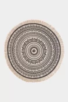 Black & White 100% Cotton Mandala Printed Round Rug