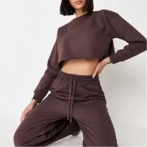 Missguided Brushed Back Crop Sweatshirt - Brown