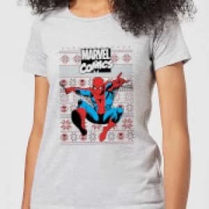 Marvel Avengers Classic Spider-Man Womens Christmas T-Shirt - Grey - S