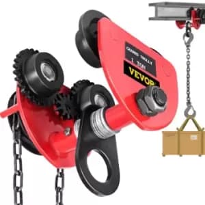 VEVOR Geared Trolley, 1T Overhead Geared Beam Trolley Hoist Lifing Tackle 65-95mm Width with Chain Hoist Lifting Straightaway