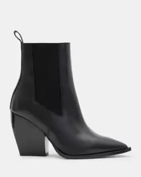 AllSaints Ria Pointed Stack Heeled Leather Boots