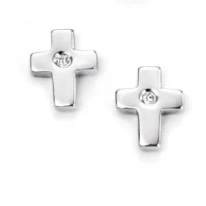 Childrens D For Diamond Sterling Silver Cross Stud Earrings