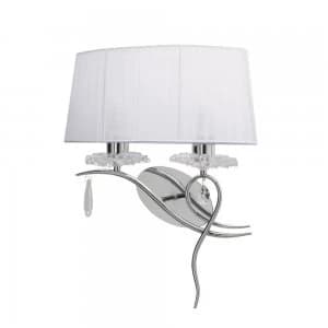 Wall Lamp Left 2 Light E27 with White Shade Polished Chrome, Clear Crystal