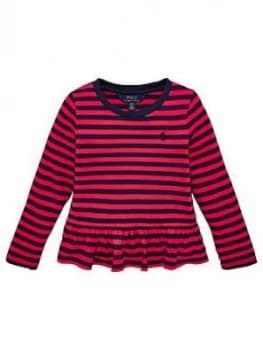 Ralph Lauren Girls Stripe Peplum Long Sleeve T-Shirt - Pink