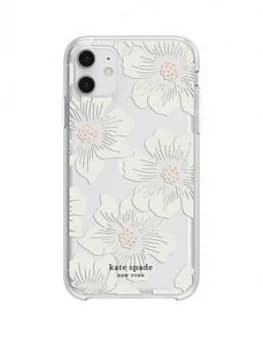 Kate Spade New York New York Protective Hardshell Case For iPhone 11 - Hollyhock Floral Clear/Cream With Stones