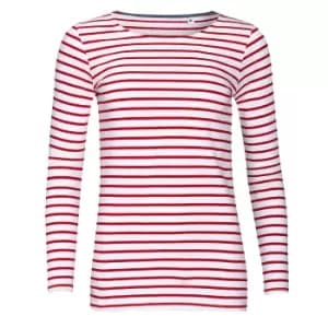 SOLS Womens/Ladies Marine Long Sleeve Stripe T-Shirt (S) (White/Red)