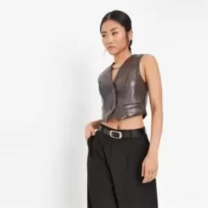 Missguided Leather Waistcoat - Brown