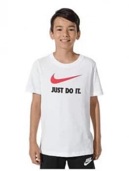 Boys, Nike Sportswear Kids Just Do It Swoosh T-Shirt - White/Red Size M 10-12 Years
