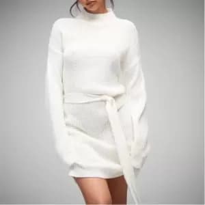 Missguided Petite Belted Knit Mini Dress - Cream