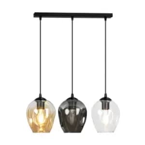 Istar Black Bar Pendant Ceiling Light with Clear, Graphite, Amber Glass Shades, 3x E27
