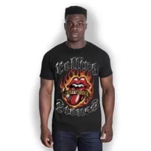 The Rolling Stones - Flaming Tattoo Tongue Unisex XX-Large T-Shirt - Black
