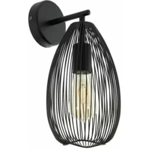 Loops - LED Wall Light / Sconce Black Steel Wire Cage Shade 1 x 60W E27 Bulb