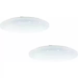 Loops - 2 pack Flush Ceiling Light White Shade White Plastic With Crystal Effect LED 36W