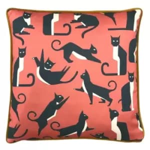 Kitta Geo Cats Pink Cushion Pink/Navy Blue