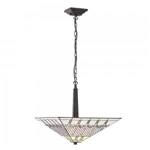 2 Light Large Inverted Ceiling Pendant Dark Bronze, Tiffany glass, E27