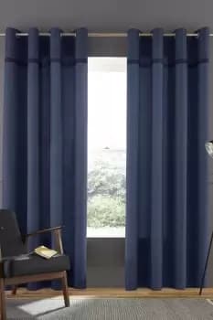 Catherine Lansfield Melville Woven Texture Eyelet Curtains - Size: 66x72" - Blue - Top Border