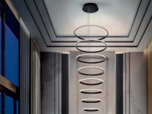 Modern Designer LED Dimmable Ring Swirl Pendant Light Matt Black, Smartphone Bluetooth Dimmable