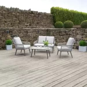 Cagliari 4 Seat Season Proof Rope Chair and Glass Top Table Garden Lounge Set with Aluminium Frame