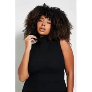 I Saw It First Plus Size Structured Rib Sleeveless Roll Neck Bodysuit - Black