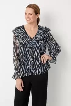 Blue Zebra Button Through Top