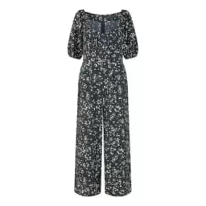 Mela London Black Daisy Sweetheart Neckline Jumpsuit - Black