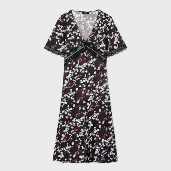 Paul Smith Womens Black 'Wetlands Floral' Midi Dress