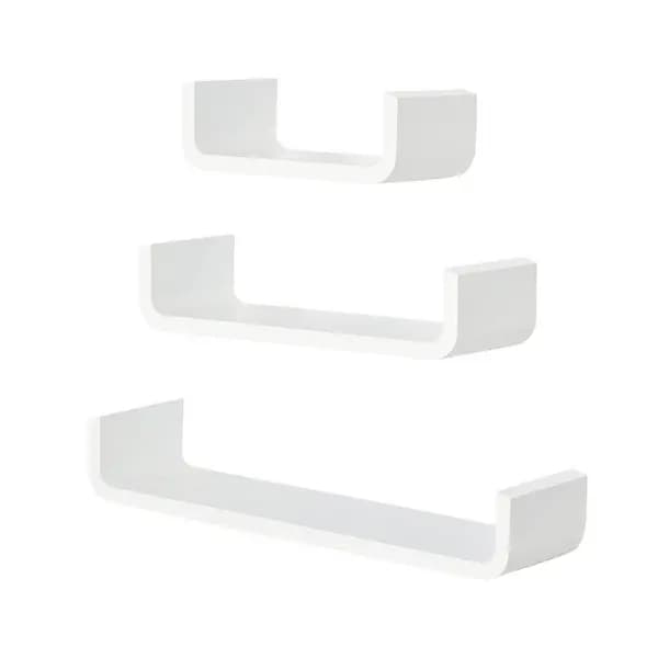 HOMCOM Floating U Shape Shelf Set of 3 Floating Wall Mounted Modern White