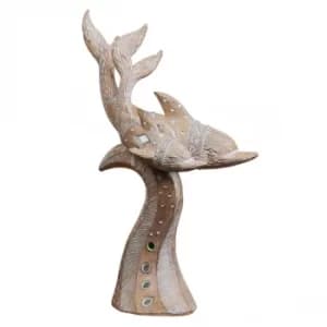 Carved Sandstone Effect Dolphins Ornament with Mirror Mosaic
