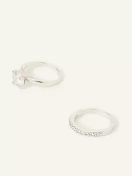 Accessorize Sterling Silver Plated Solitaire Ring Set, Silver, Size L, Women