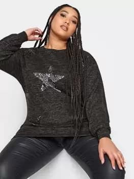 Yours Yours Sequin Start Soft Touch Jumper, Black, Size 16, Women