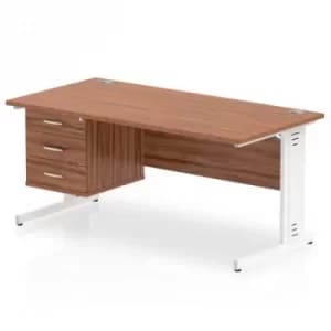 Impulse 1600 Rectangle White Cable Managed Leg Desk WALNUT 1 x 3 Drawer Fixed Ped
