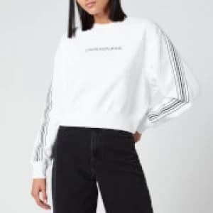 Calvin Klein Jeans Womens Stripe Tape Cropped CN Sweatshirt - Bright White - XS