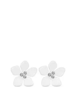 Mood Gold White Flower Crystal Stud Earrings