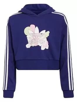 adidas Originals Junior Girls Floral Cropped Hoodie - Navy/White, Size 7-8 Years, Women