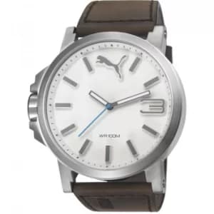 Mens Puma PU10346 ULTRASIZE 50 -silver brown leath Watch