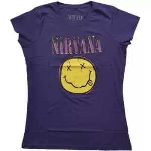 Nirvana - Xerox Smiley Pink Ladies Medium T-Shirt - Purple