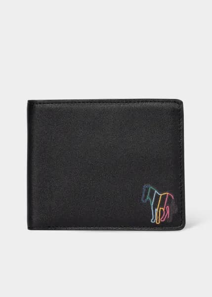Ps Paul Smith Black Leather 'Broad Stripe Zebra' Billfold Wallet