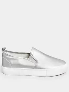 Yours Wide Fit Twin Gusset Trainer Silver, Size 5E, Women