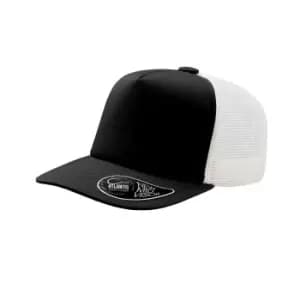 Atlantis Record Mid Visor 5 Panel Trucker Cap (One Size) (Black)