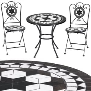 ORIENTAL Deuba Mosaic Seating Group 3 Piece Set Metal 60cm 2 Chairs Foldable Garden Balcony Terrace Furniture