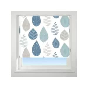 Universal - Leaf Patterned Thermal Blackout Roller Blind, Blue, W150cm