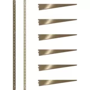 Rothley Antique Twin Slot Shelving Kit 1980mm Uprights (x2) & 270mm Brackets (x6) in Brass Steel