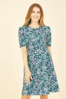 Green Daisy Print Skater Dress