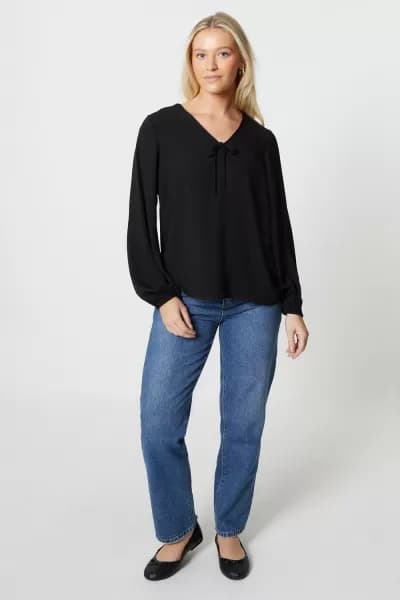 Tie Front Long Sleeve Blouse
