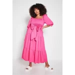 I Saw It First Pink Plus Size Shirred Detail Tie Crinkle Maxi Dress - Pink