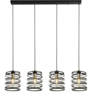 Searchlight Spring 4 Light Bar Pendant, Black And Gold