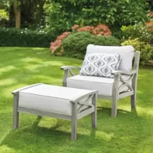 Greenhurst Hardwood Sorrento Armchair with Footrest and Cushions - Grey