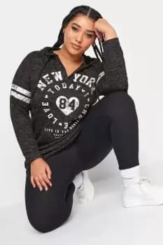 'New York' Slogan Varsity V-Neck Hoodie