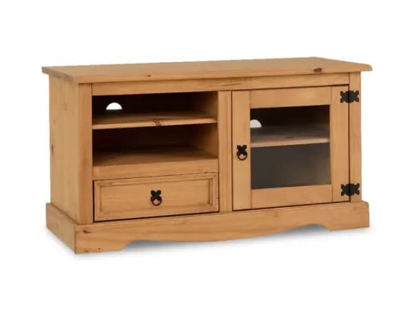 Seconique Corona Pine and Glass 1 Door 1 Drawer TV Cabinet