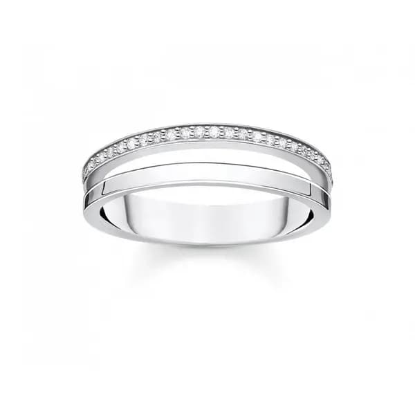 Thomas Sabo Charm Club Charming Silver Zirconia Pave Double Ring TR231